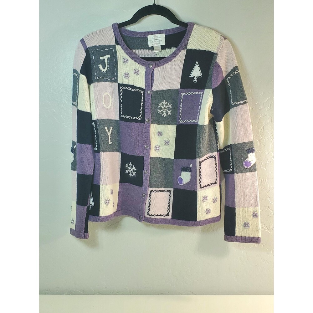 Vintage Hand Embroidered Christmas SweaterChristopher Banks Purple Holiday Cardi